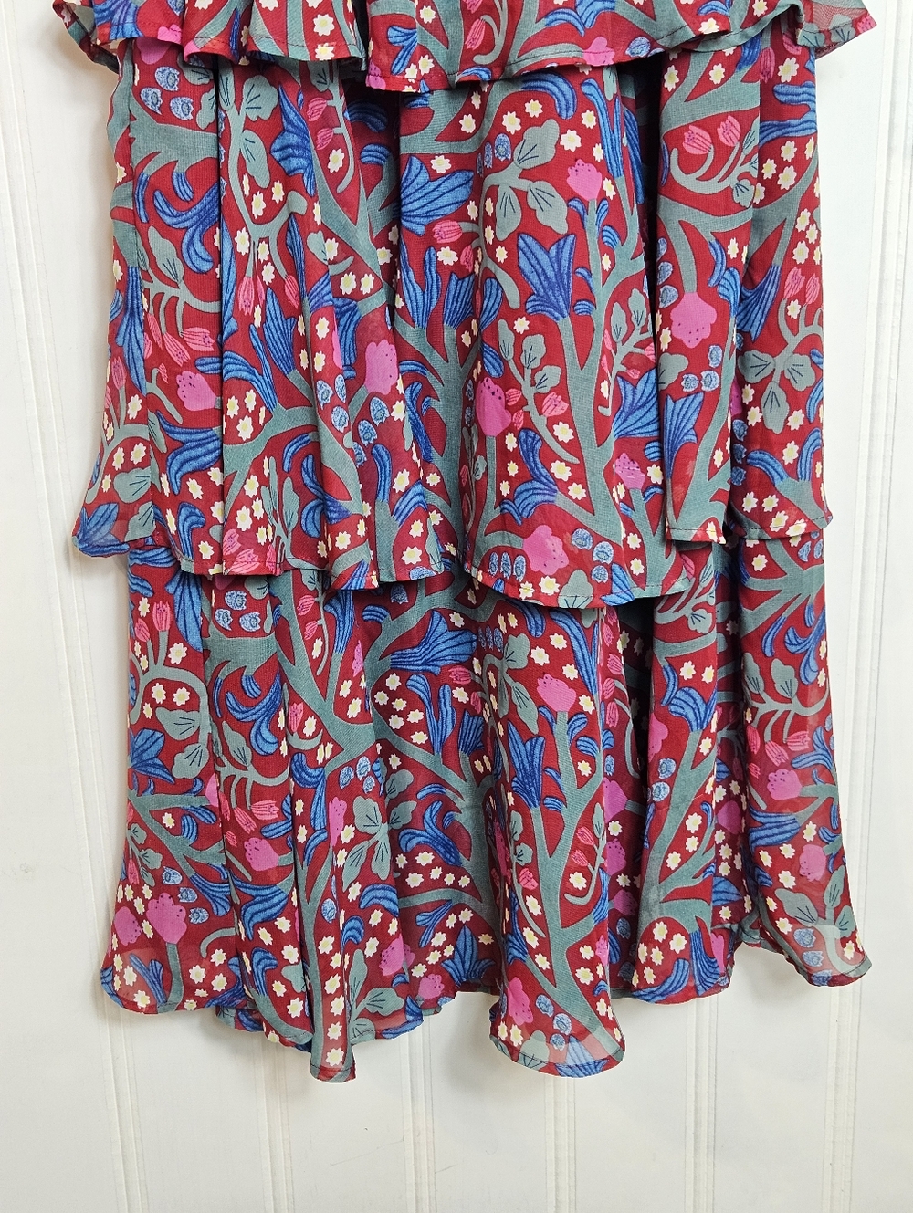 Entro Floral Tiered Maxi Dress L Puff Sleeve Smocked Cottagecore Boho - Picture 5 of 16